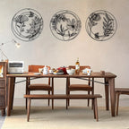 Black metal abstract flower decorations, round hanging design - House of Avana