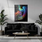 Abstract Neon Swirl Glass Wall Art – Colorful Fluid Motion on Deep Black Canvas-kafcd019, top view - House Of Avana