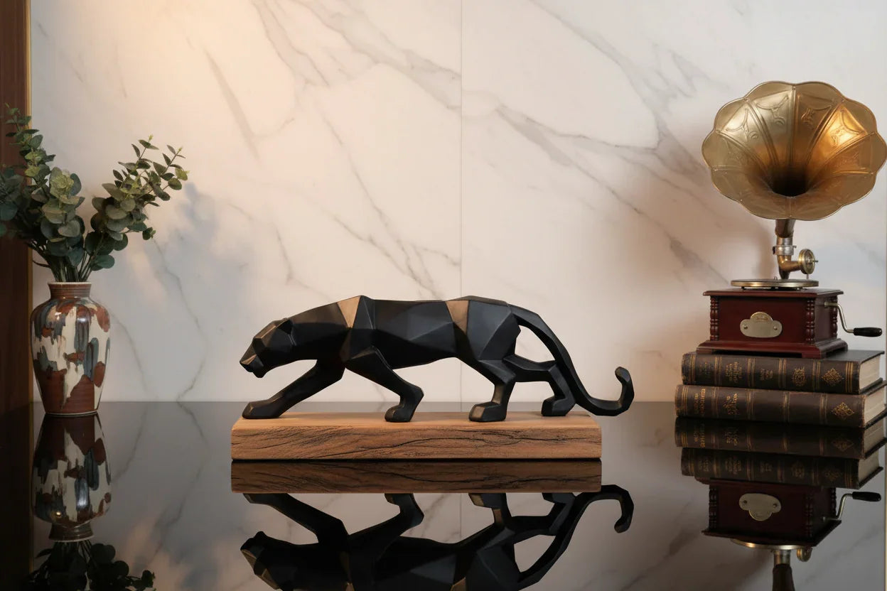Abstract Panther Statue with Geometric Pattern House Of Avana