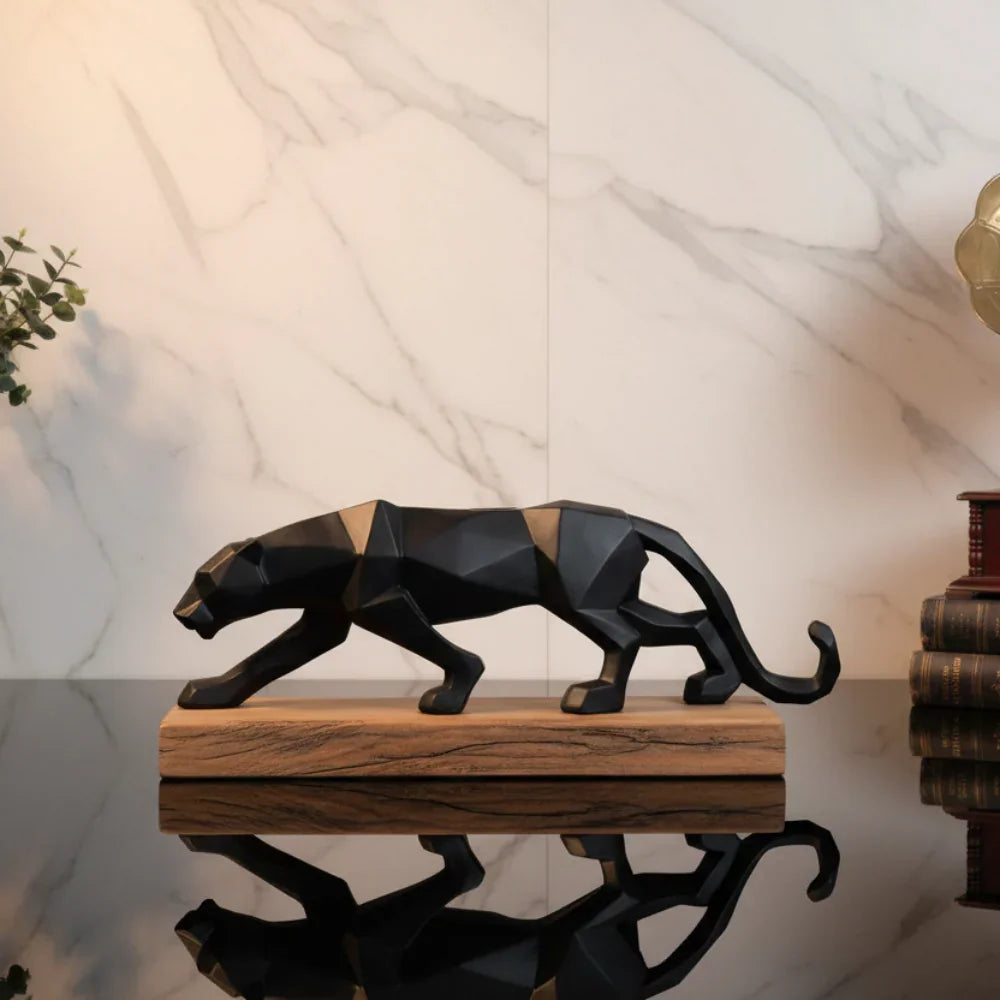 Abstract Panther Statue with Geometric Pattern House Of Avana