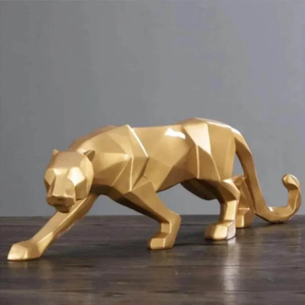 Bronze abstract panther statue with geometric pattern, metallic décor - House of Avana