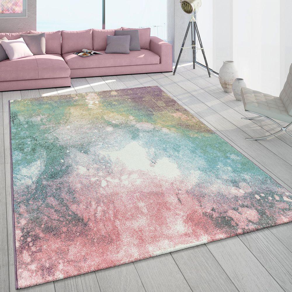 Pastel area rug with abstract design, soft colors, plush pile - House of Avana