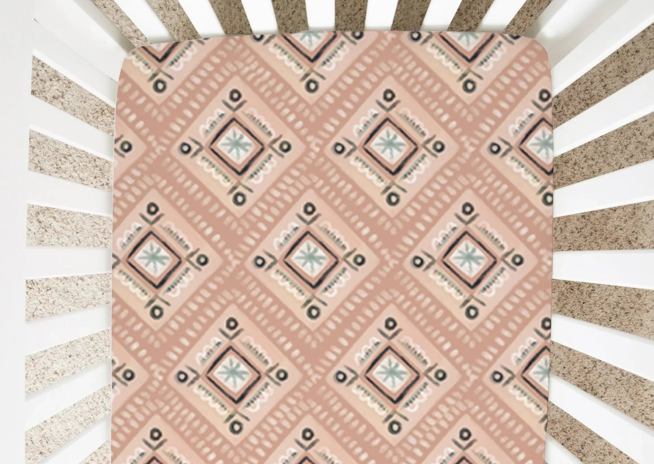 Abstract Peach Diamond Patterns - Minky / Jersey Crib Sheets, front view - House Of Avana
