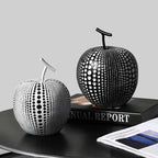 Black and white resin apple sculpture, abstract polka dot design - House of Avana