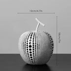 Black and white resin apple sculpture, abstract polka dot design - House of Avana