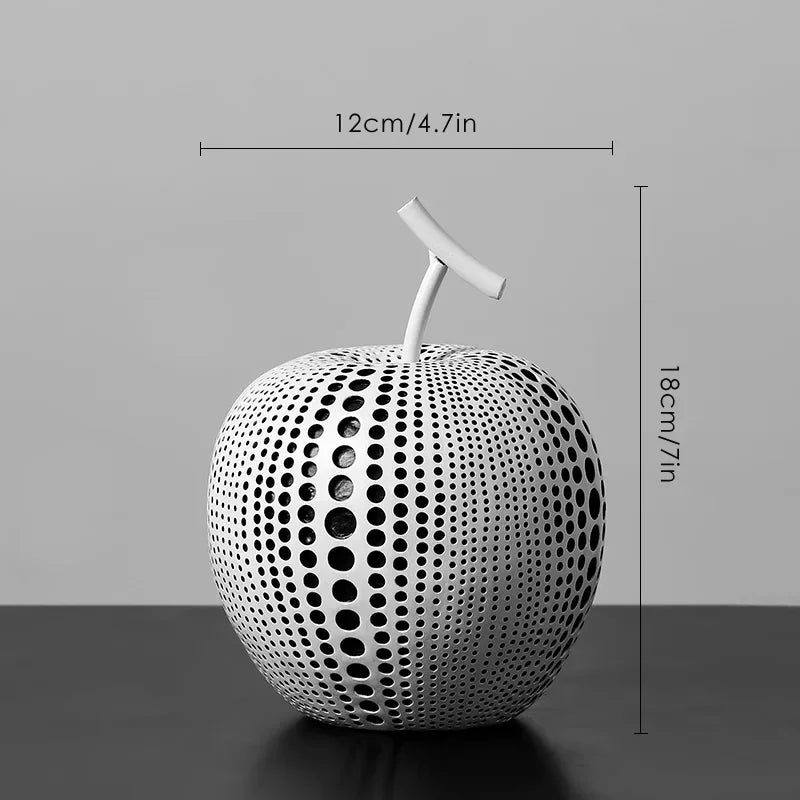 Black and white resin apple sculpture, abstract polka dot design - House of Avana