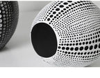 Black and white resin apple sculpture, abstract polka dot design - House of Avana
