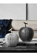 Black and white resin apple sculpture, abstract polka dot design - House of Avana
