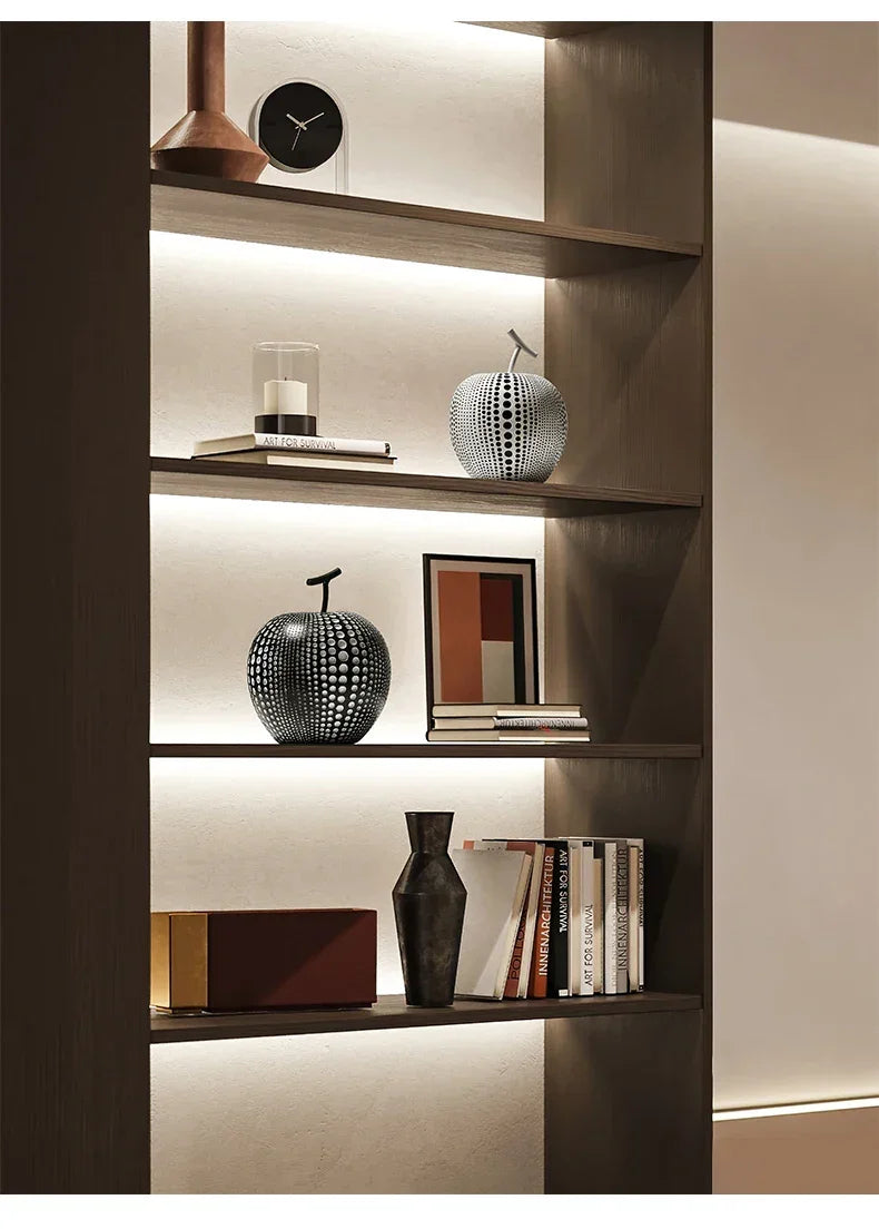 Black and white resin apple sculpture, abstract polka dot design - House of Avana