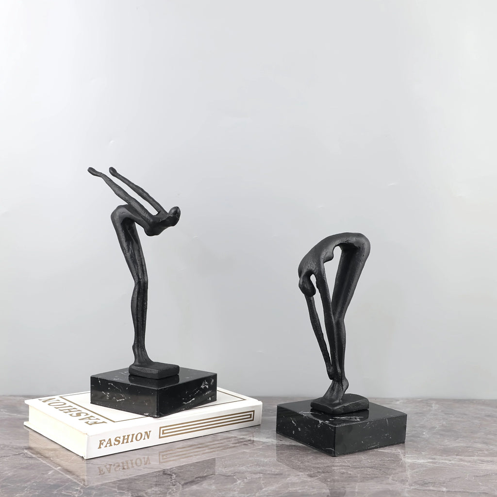 Of Cast Iron Abstract Human-shaped Sculpture Art - Marble Base, Indoor and Outdoor Home Decor, Suitable... - House Of Avana