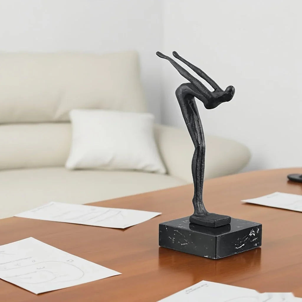 Of Cast Iron Abstract Human-shaped Sculpture Art - Marble Base, Indoor and Outdoor Home Decor, Suitable... - House Of Avana