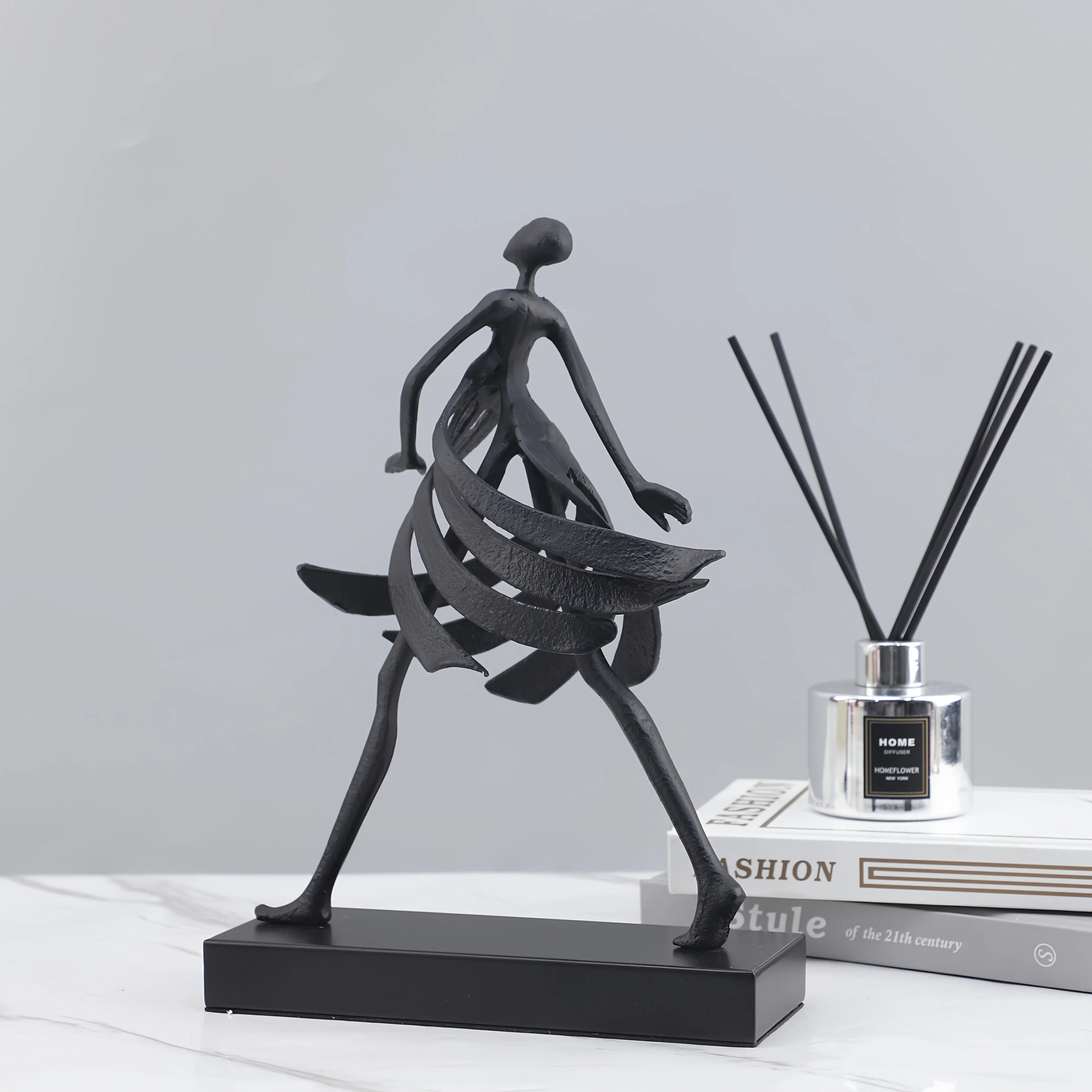 Abstract Metal with Marble Base, Skirt Goddess Human Figure Sculpture Artwork, Suitable for Living Room,... - House Of Avana