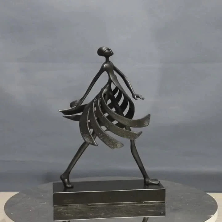 Abstract Metal with Marble Base, Skirt Goddess Human Figure Sculpture Artwork, Suitable for Living Room,... - House Of Avana