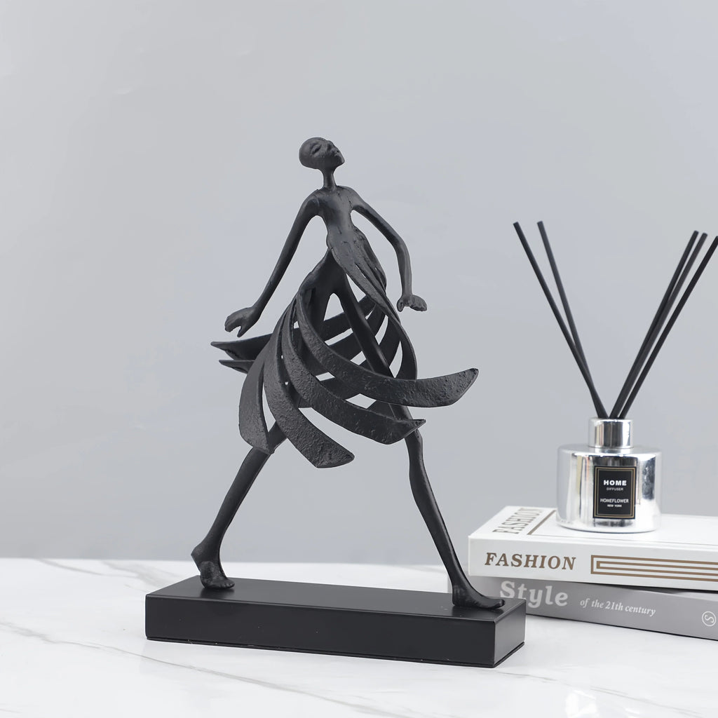 Abstract Metal with Marble Base, Skirt Goddess Human Figure Sculpture Artwork, Suitable for Living Room,... - House Of Avana