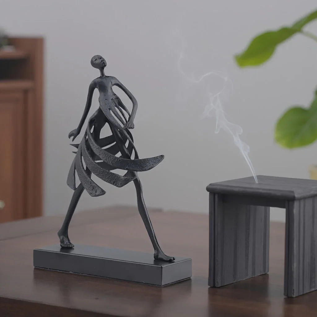 Abstract Metal with Marble Base, Skirt Goddess Human Figure Sculpture Artwork, Suitable for Living Room,... - House Of Avana