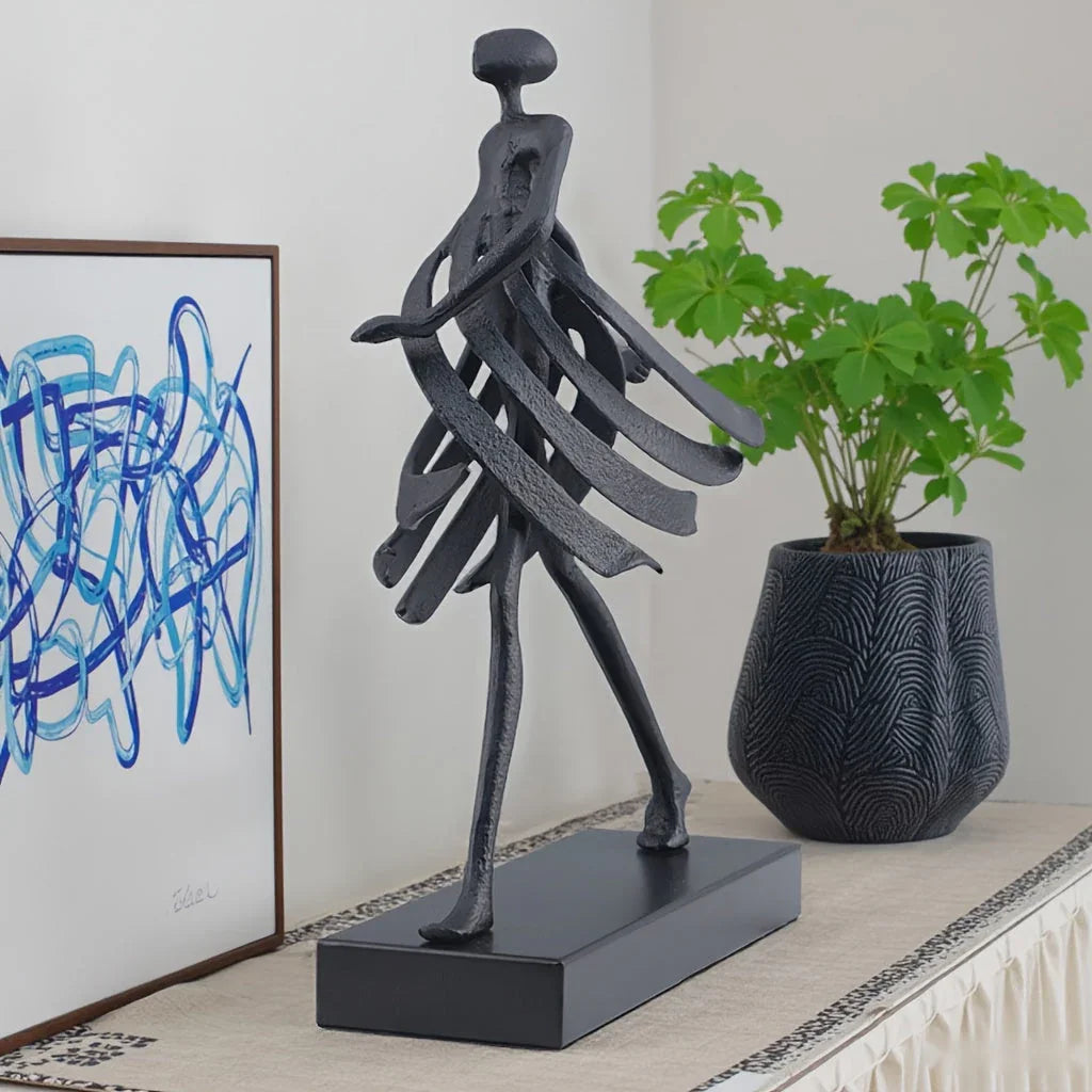 Abstract Metal with Marble Base, Skirt Goddess Human Figure Sculpture Artwork, Suitable for Living Room,... - House Of Avana