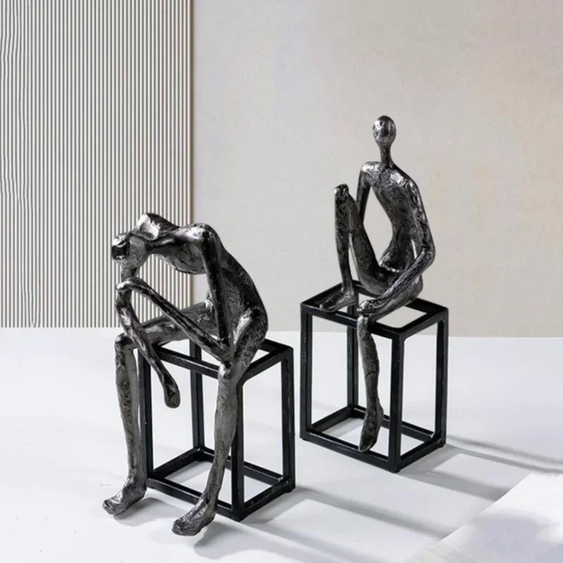 Abstract Figure Sculpture - Modern Thinker Figurine, back view - House Of Avana