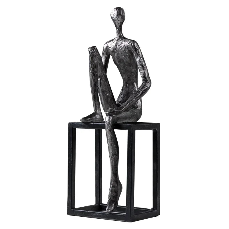 Abstract Figure Sculpture - Modern Thinker Figurine, top view - House Of Avana