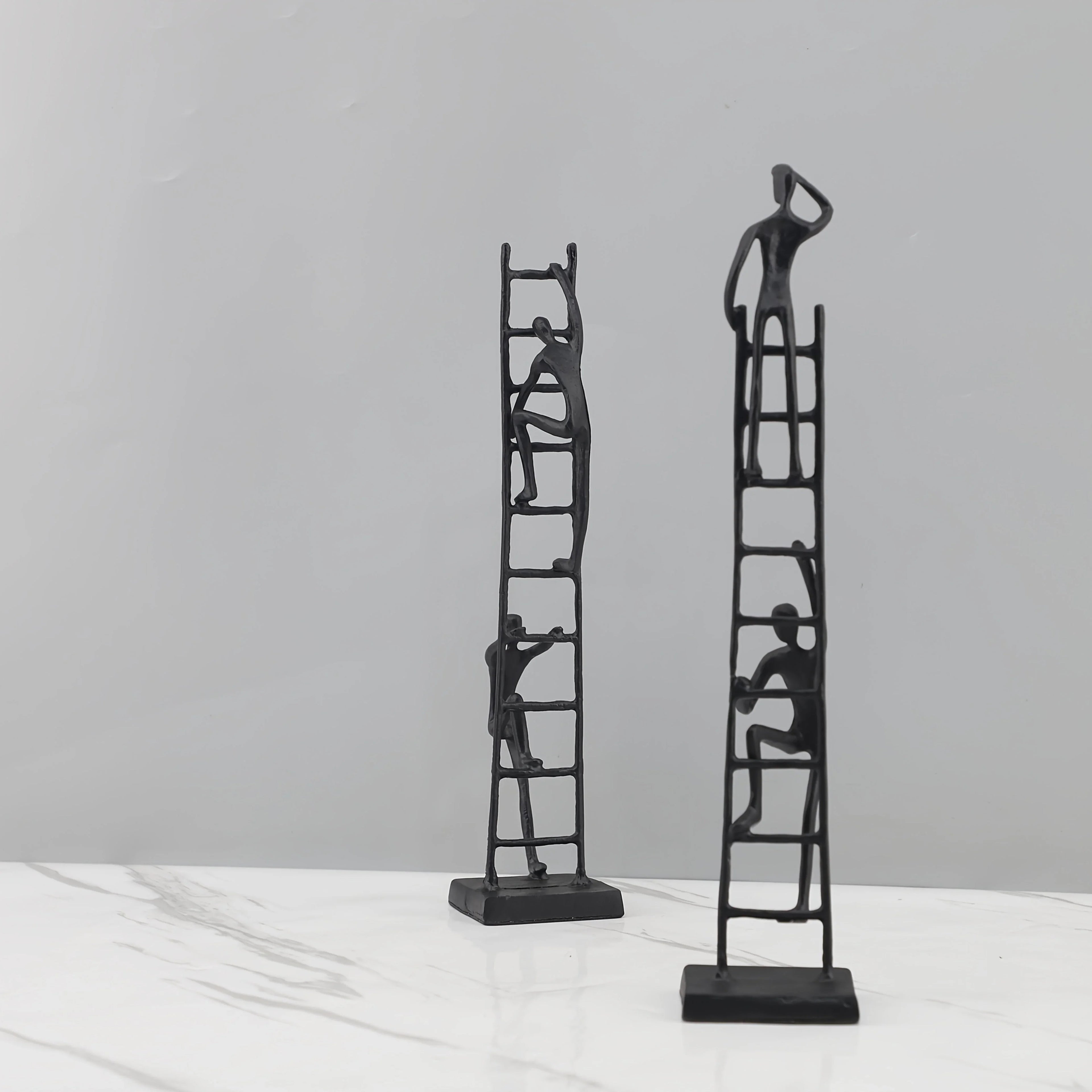 Abstract Sculpture - Metal Silver Climbing Stairs Design, front view - House Of Avana