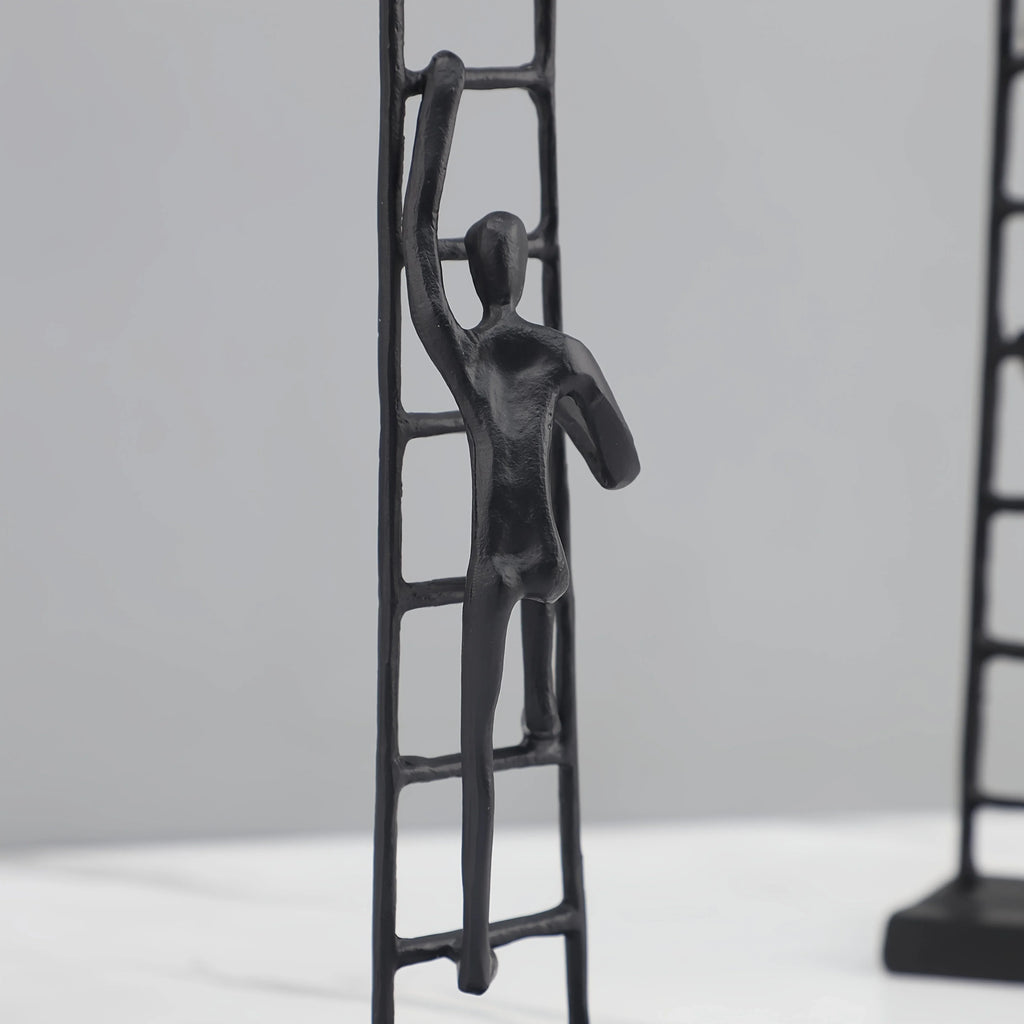 Abstract Sculpture - Metal Silver Climbing Stairs Design, close-up view - House Of Avana