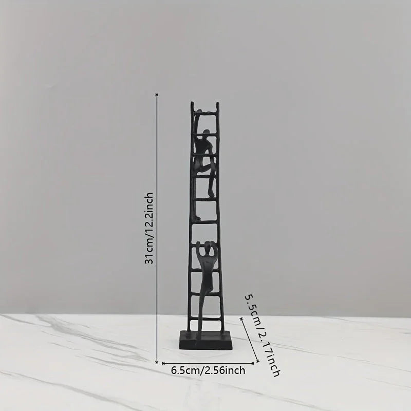 Abstract Sculpture - Metal Silver Climbing Stairs Design, dimensions view - House Of Avana