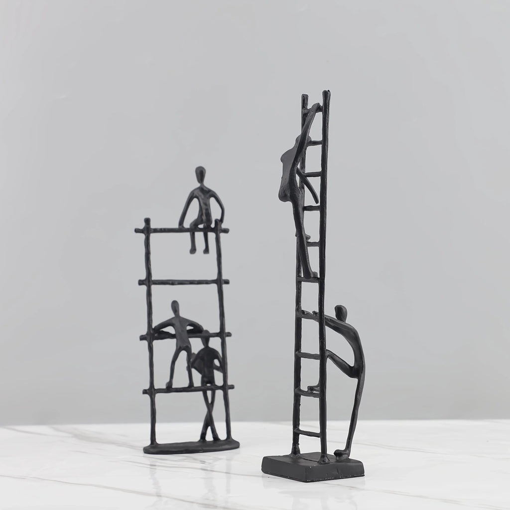 Abstract Sculpture - Metal Silver Climbing Stairs Design, back view - House Of Avana