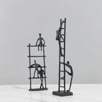 Abstract Sculpture - Metal Silver Climbing Stairs Design, back view - House Of Avana