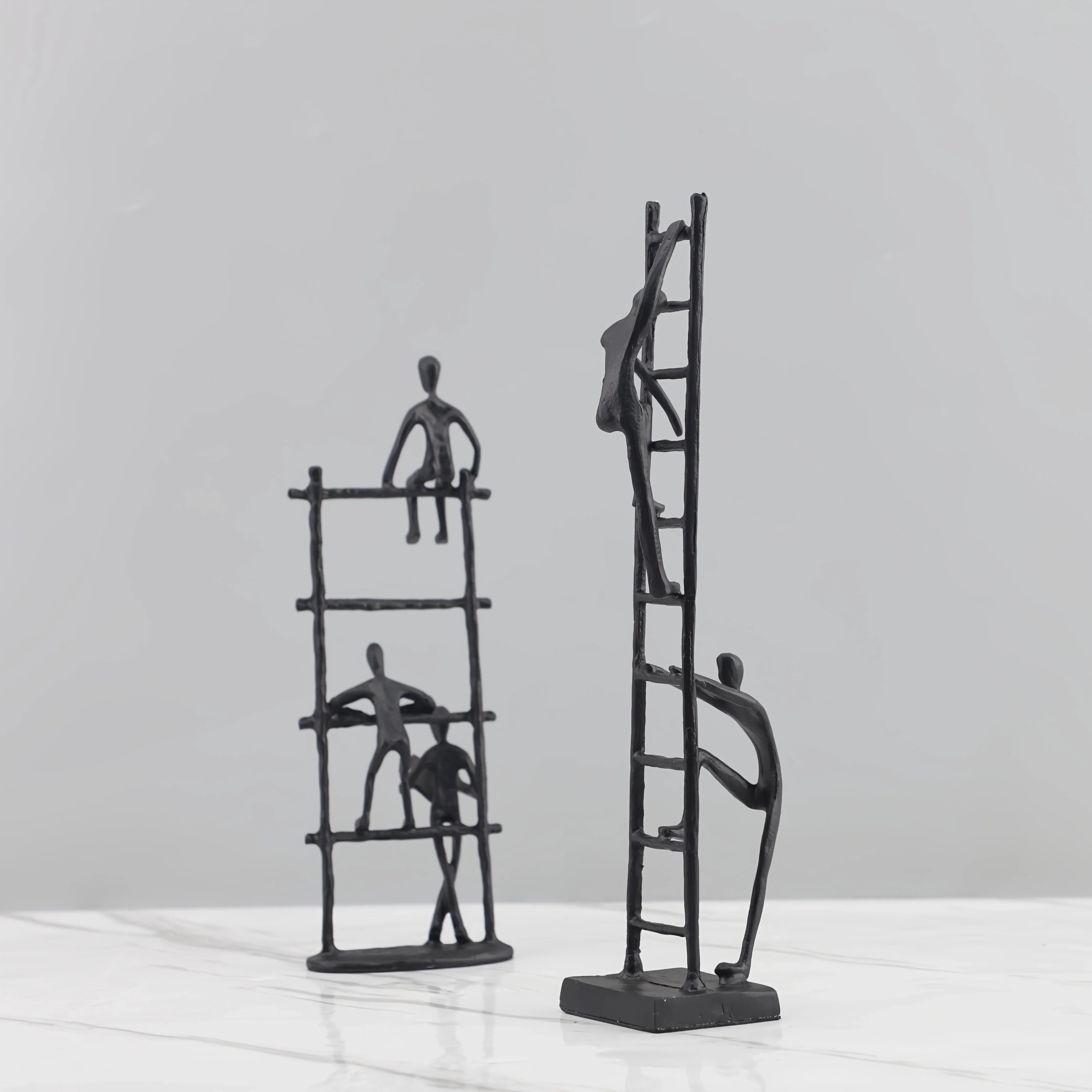 Abstract Sculpture - Metal Silver Climbing Stairs Design, back view - House Of Avana