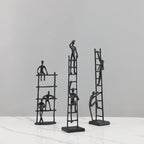 Abstract Sculpture - Metal Silver Climbing Stairs Design, top view - House Of Avana