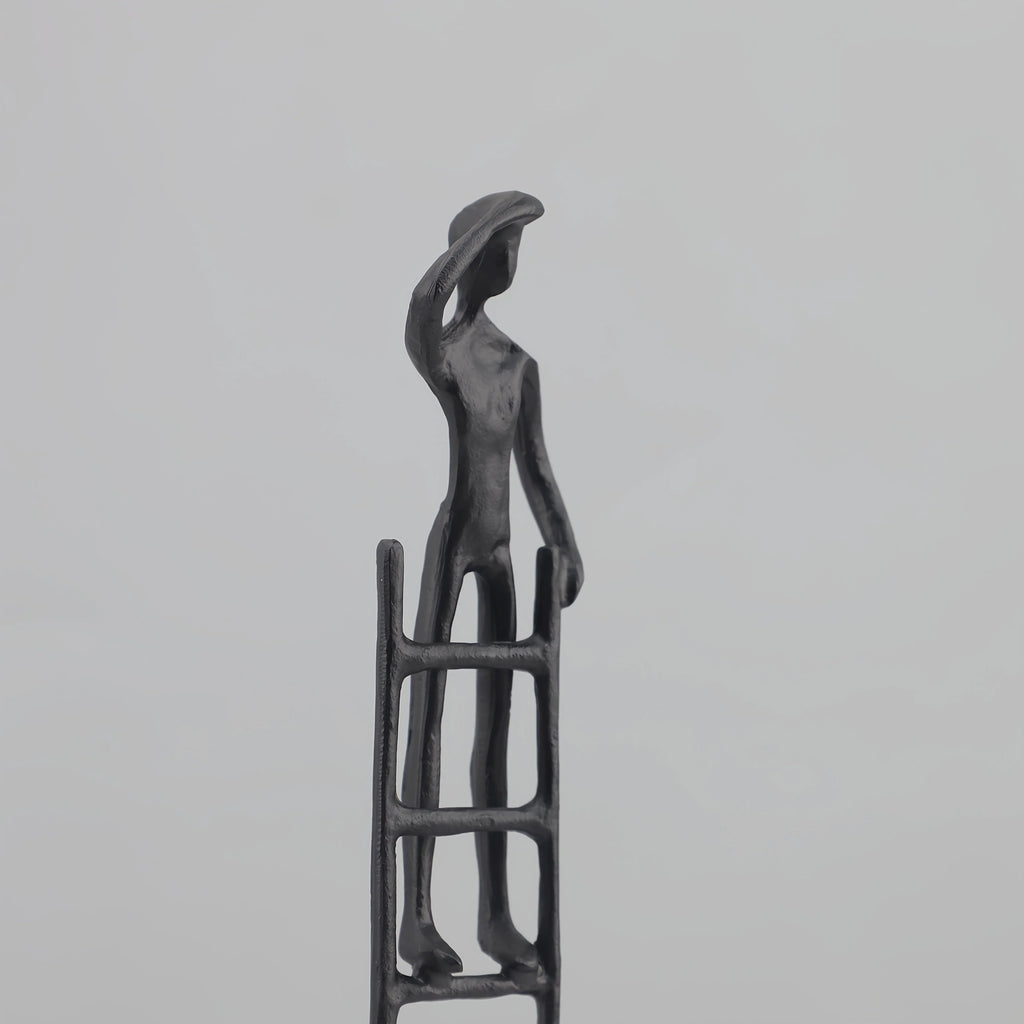 Abstract Sculpture - Metal Silver Climbing Stairs Design, angled view - House Of Avana