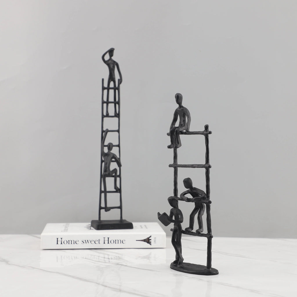Abstract Sculpture - Metal Silver Climbing Stairs Design, angled view - House Of Avana