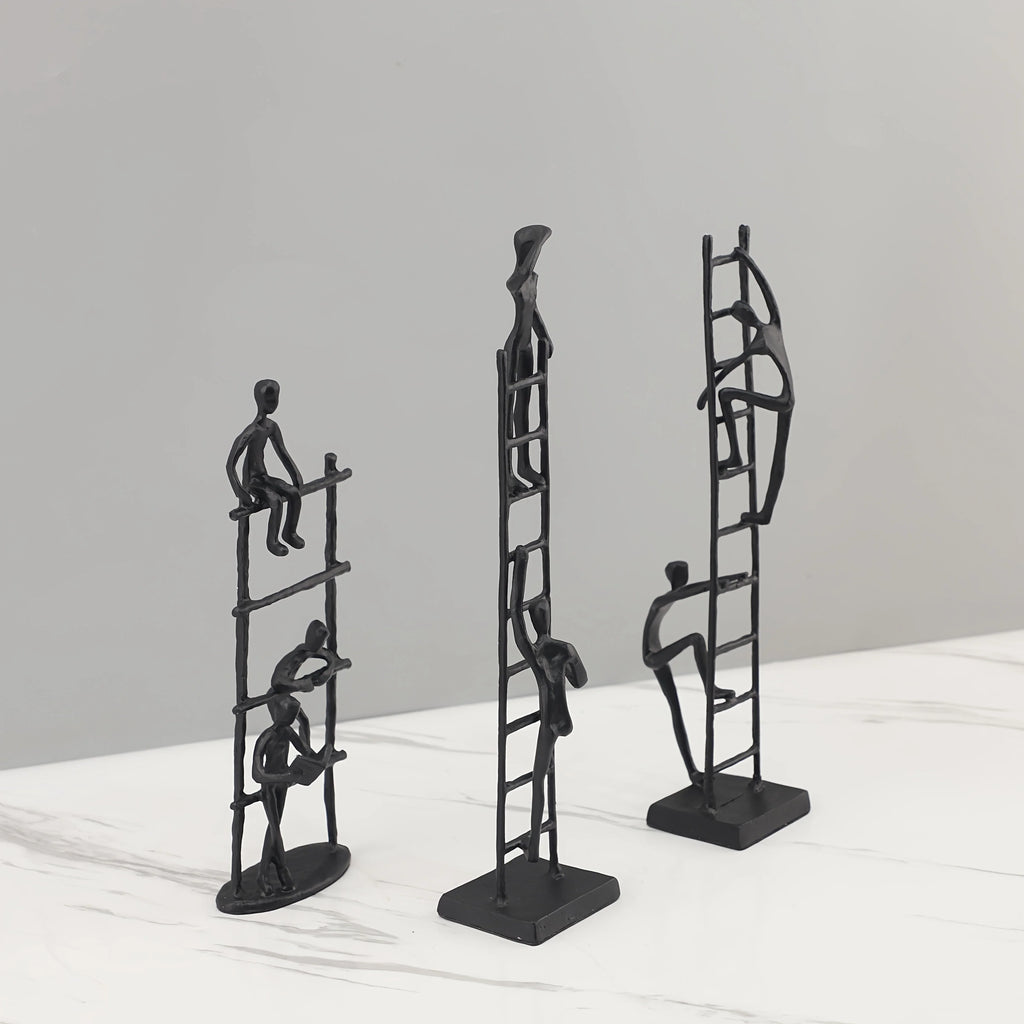 Abstract Sculpture - Metal Silver Climbing Stairs Design, angled view - House Of Avana