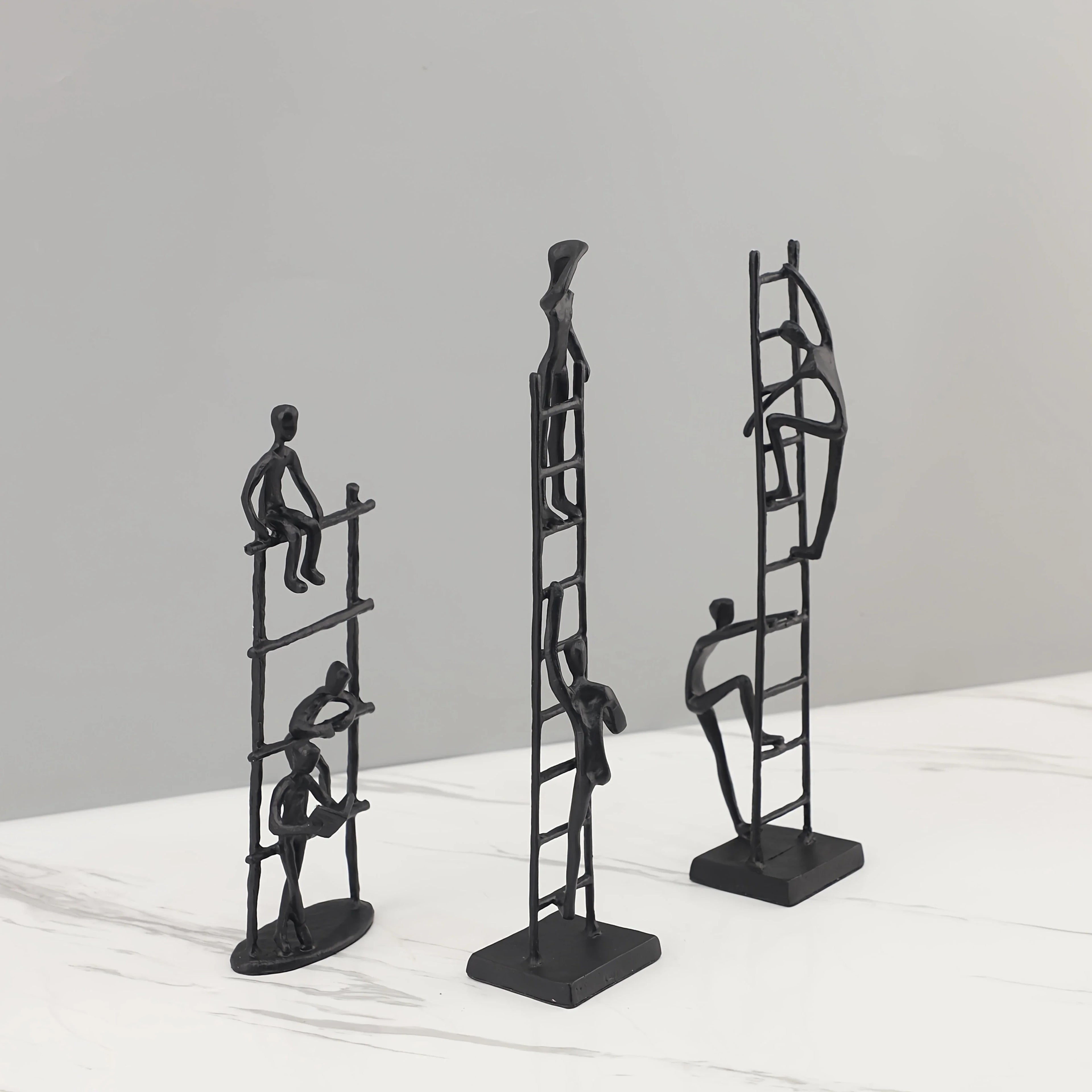 Abstract Sculpture - Metal Silver Climbing Stairs Design, angled view - House Of Avana