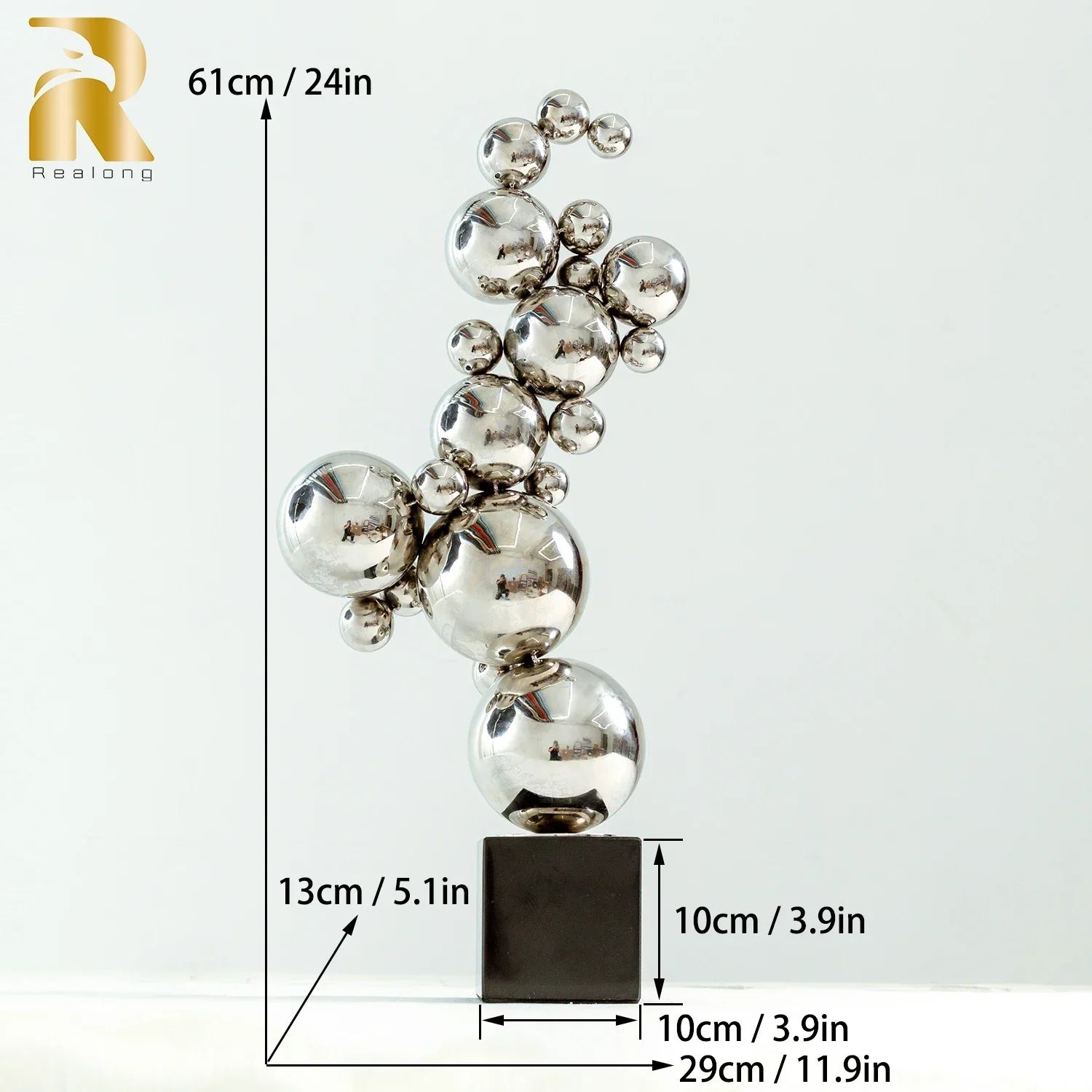 61cm Modern Art Metal Sculpture Stainless Steel High Polished Ball Statue Abstract Stainless Steel... - House Of Avana
