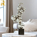 61cm Modern Art Metal Sculpture Stainless Steel High Polished Ball Statue Abstract Stainless Steel... - House Of Avana