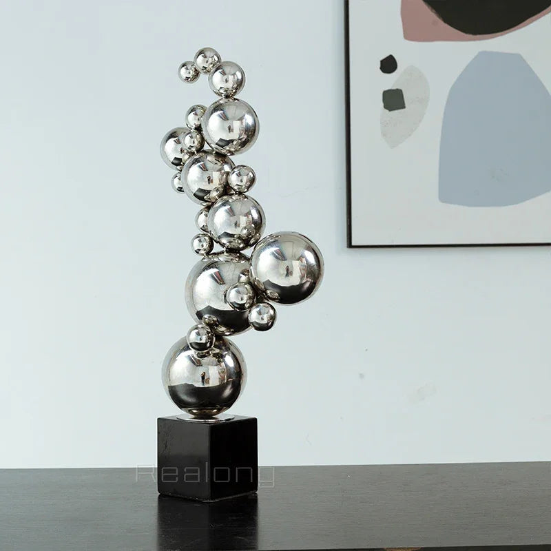61cm Modern Art Metal Sculpture Stainless Steel High Polished Ball Statue Abstract Stainless Steel... - House Of Avana