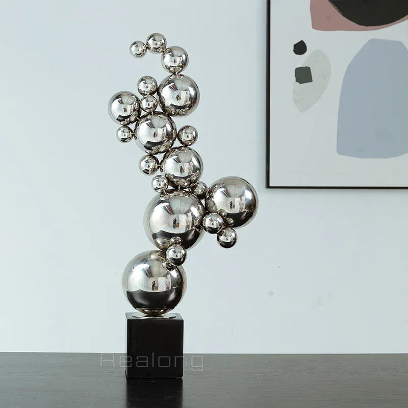 61cm Modern Art Metal Sculpture Stainless Steel High Polished Ball Statue Abstract Stainless Steel... - House Of Avana