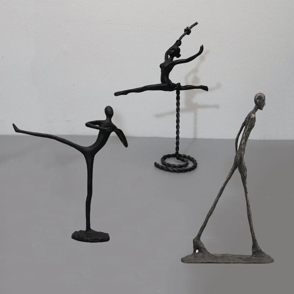 Abstract Statue - Dancing Girl Iron Finish, front view - House Of Avana