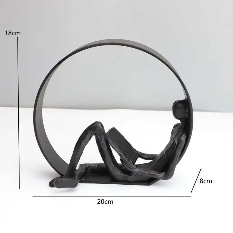 Abstract Statue - Iron Reading Figure, dimensions view - House Of Avana