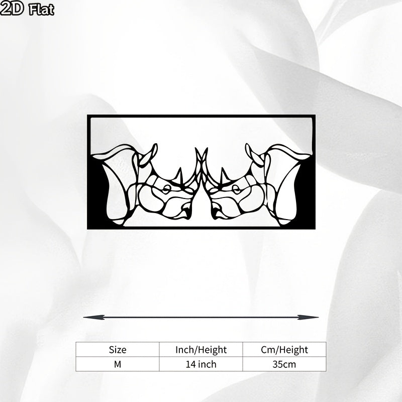 2D Flat, 1pc Minimalist Rhino Head Metal Wall Sculpture - Modern Retro Iron Rhino Statue with Flat 2D Horned Head, Mountable for Housewarming Gift, Christmas, Wedding, Seasonal Decor - Gallery-Worthy for Home Styling (Year-Ro