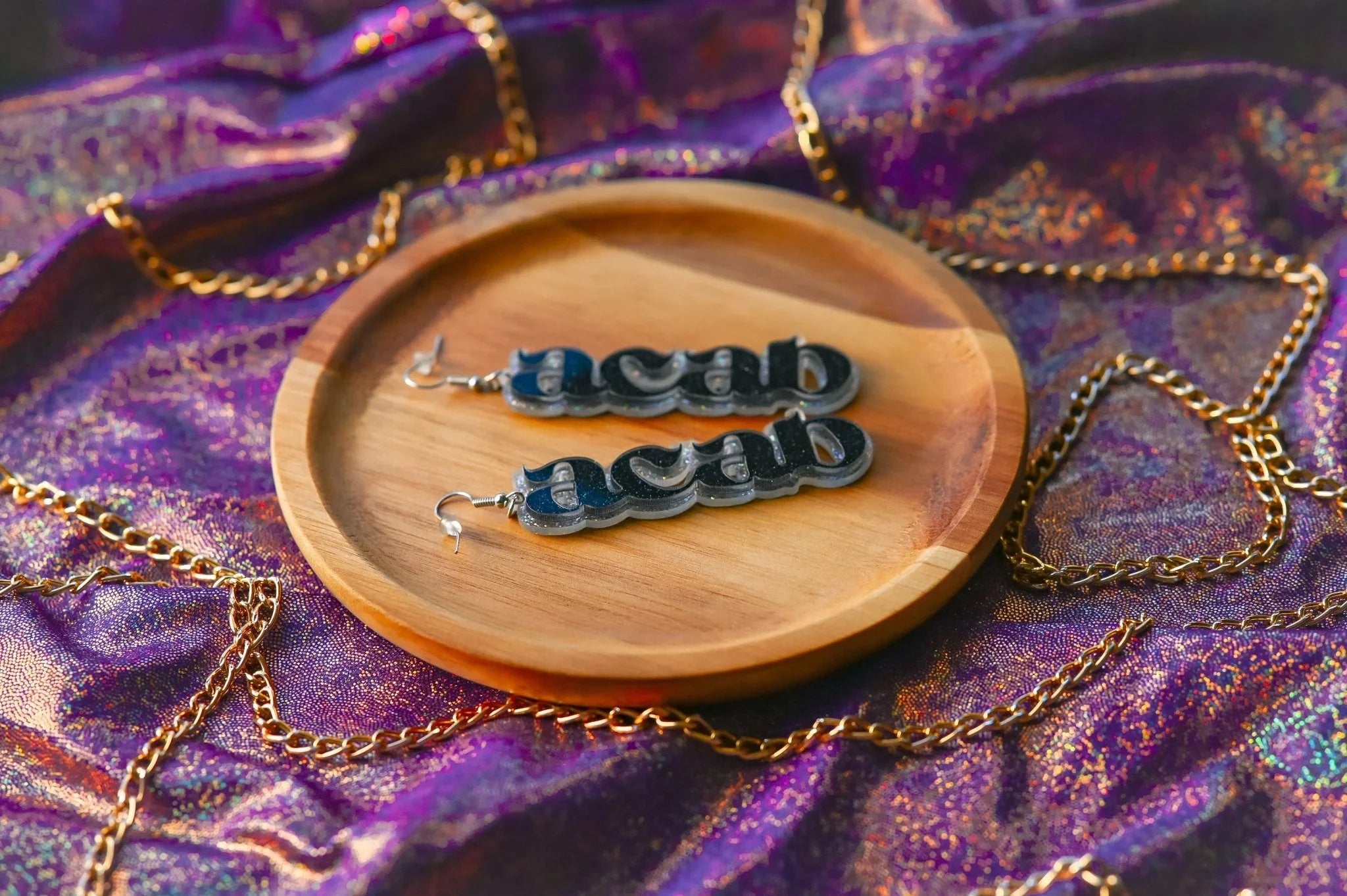 ACAB Earrings- Black/Holo Silver Bizaanide'ewin