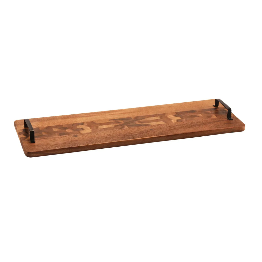 Acacia Serving Trays with Metal Handles, back view - House Of Avana