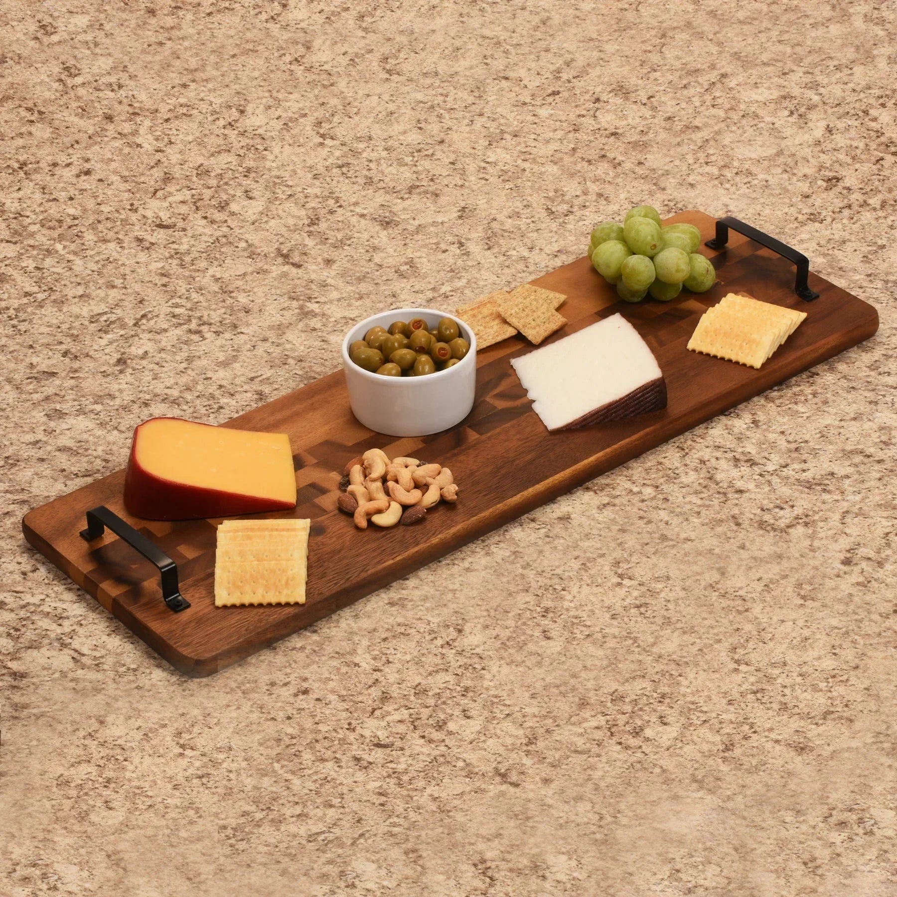 Acacia Serving Trays with Metal Handles, detail shot - House Of Avana