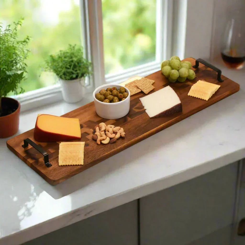 Acacia Serving Trays with Metal Handles, lifestyle image - House Of Avana