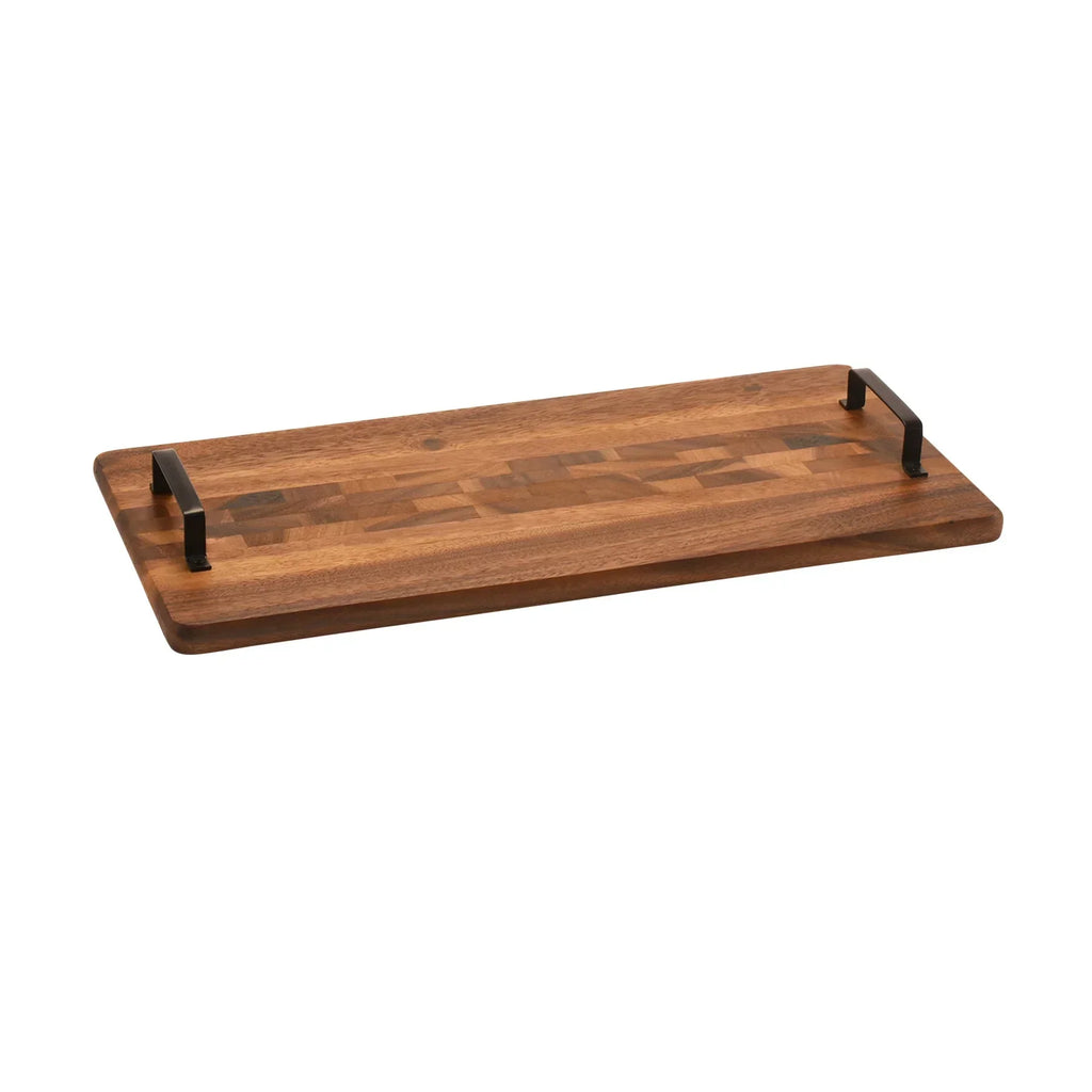 Acacia Serving Trays with Metal Handles, top view - House Of Avana