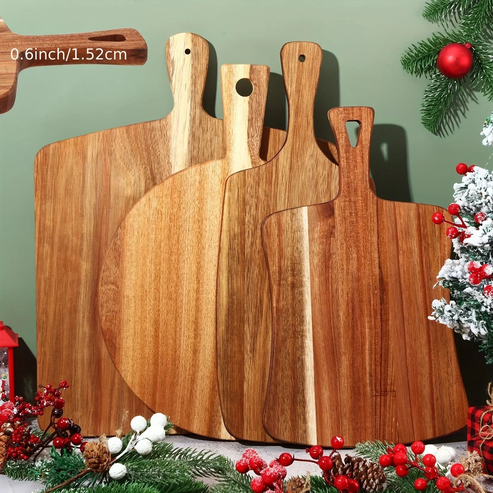 [Acacia Wood Boards] Set Of 4 Thick Acacia Wood Cutting Boards With Handles, Assorted Sizes Large Charcuterie Boards, Butcher Block Serving Tray For Cheese, Meat, Pizza, Vegetables, Bread, Kitchen Dining Room - House Of Avana