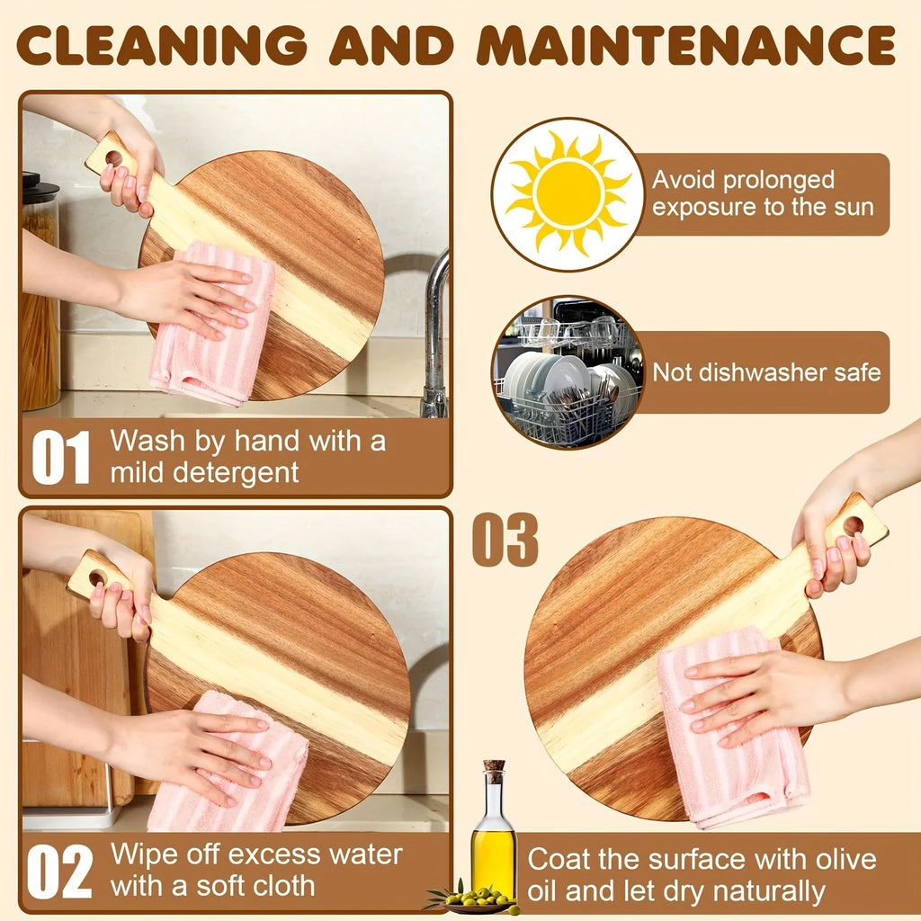 [Acacia Wood Boards] Set Of 4 Thick Acacia Wood Cutting Boards With Handles, Assorted Sizes Large Charcuterie Boards, Butcher Block Serving Tray For Cheese, Meat, Pizza, Vegetables, Bread, Kitchen Dining Room - House Of Avana