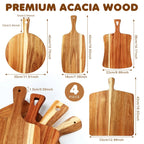 [Acacia Wood Boards] Set Of 4 Thick Acacia Wood Cutting Boards With Handles, Assorted Sizes Large Charcuterie Boards, Butcher Block Serving Tray For Cheese, Meat, Pizza, Vegetables, Bread, Kitchen Dining Room - House Of Avana