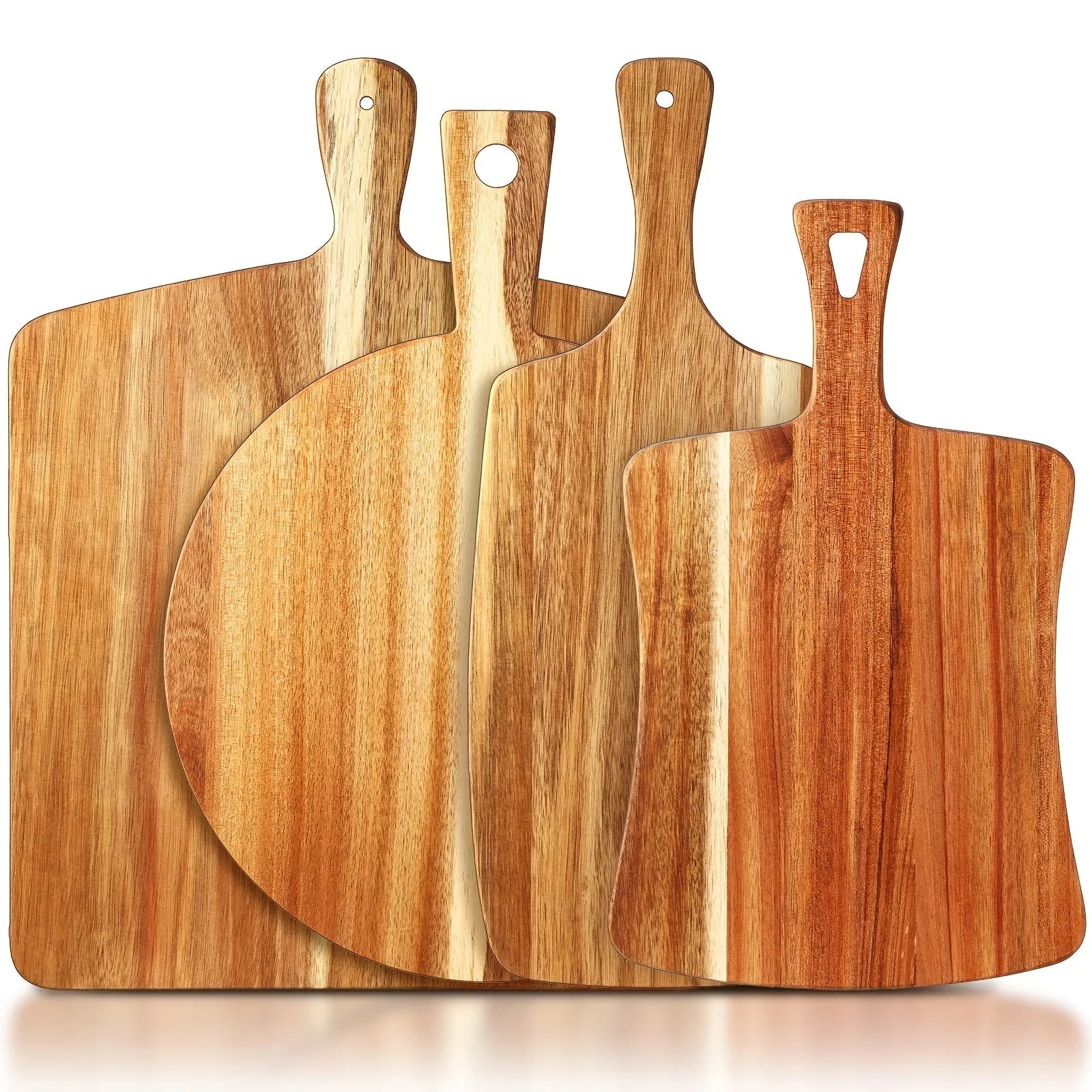 [Acacia Wood Boards] Set Of 4 Thick Acacia Wood Cutting Boards With Handles, Assorted Sizes Large Charcuterie Boards, Butcher Block Serving Tray For Cheese, Meat, Pizza, Vegetables, Bread, Kitchen Dining Room - House Of Avana