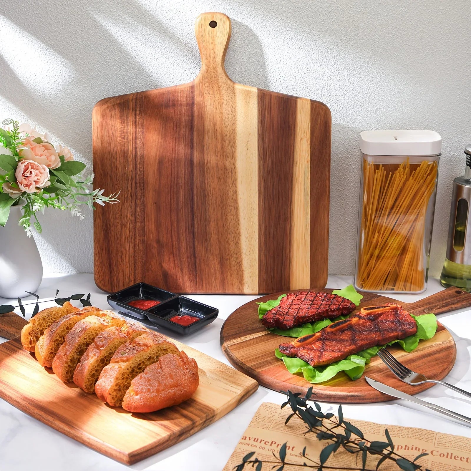 3pcs Acacia Wood Cutting Board Set Chopping Board with Handle for Charcuterie Cheese Board Meat Bread Chopping Blocks Vegetables Fruit Kitchen Dining Room Decorative Wooden Serving Board - House Of Avana